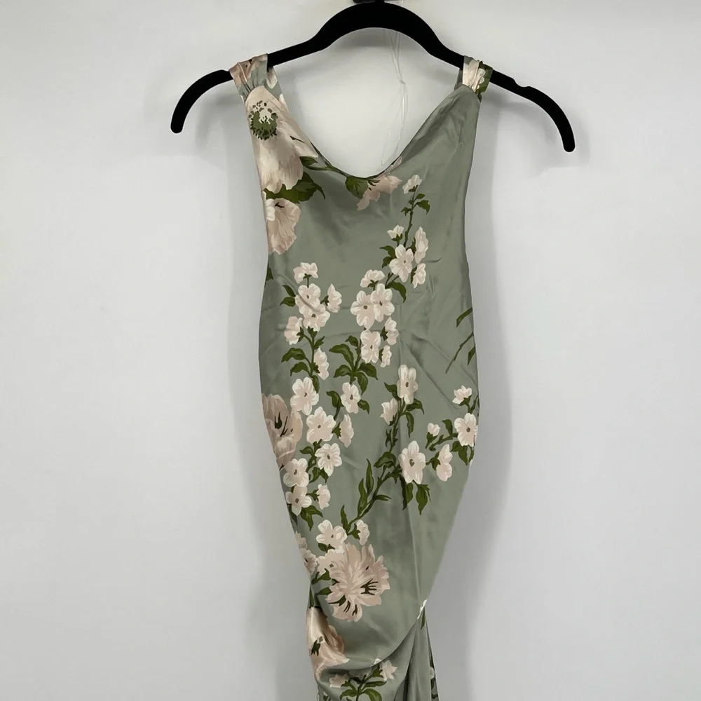 Reformation Anaiis Tarragon Floral Sage Green Maxi Dress with Blush Floral Print - Picture 3 of 6